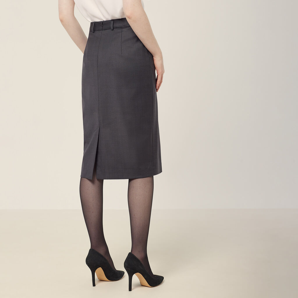 Wool Blend Twill Secret Waist Midi Skirt