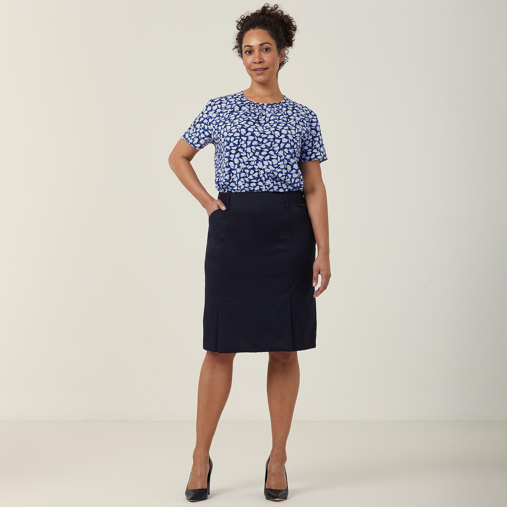 Poly Viscose Stretch Twill Pleat Straight Skirt