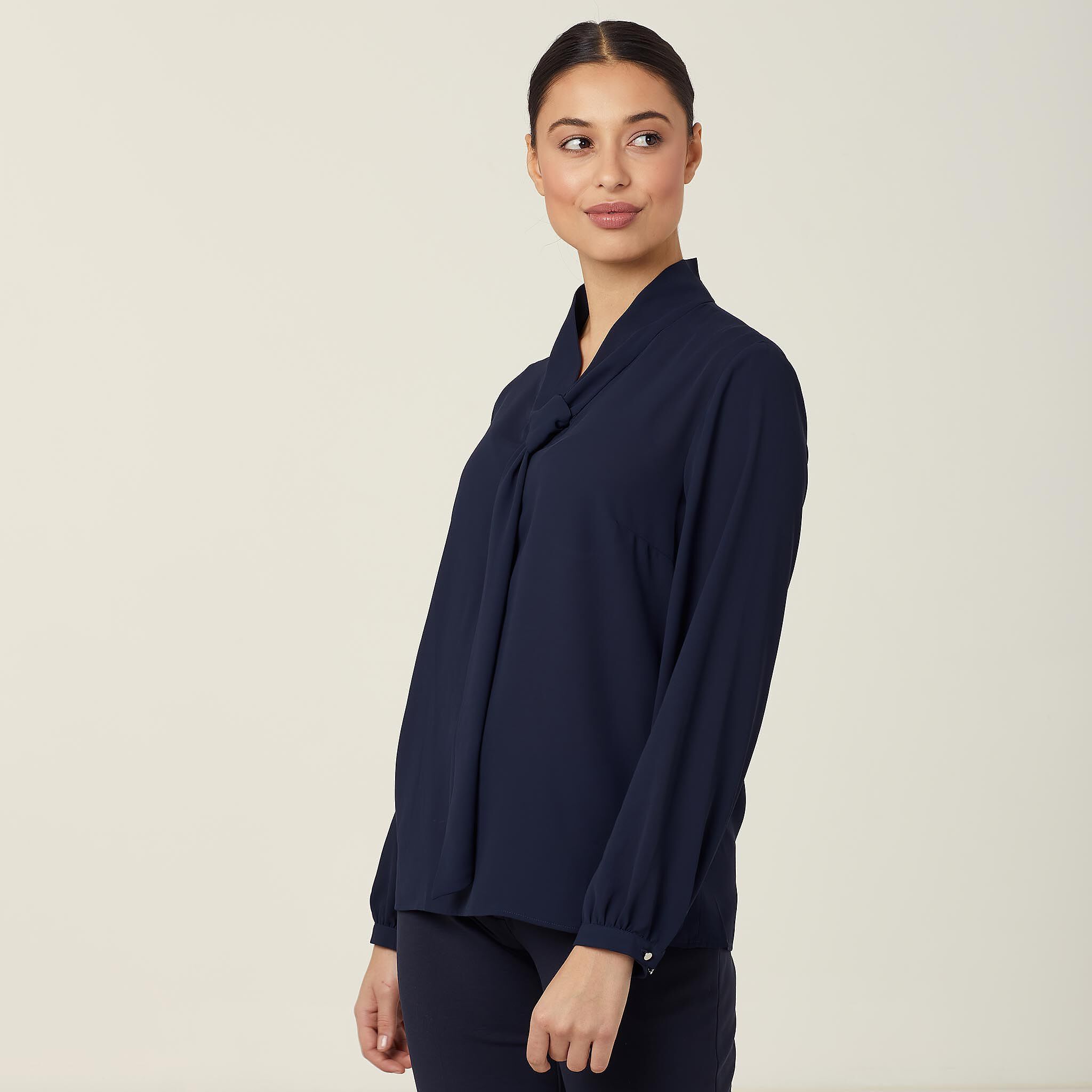 Georgie Tie Neck Blouse, navy | NNT 