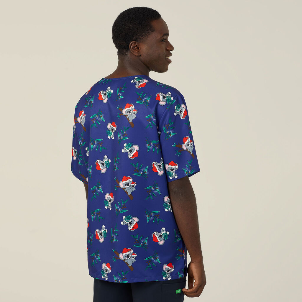 Festive Santa Koala Print Scrub Top