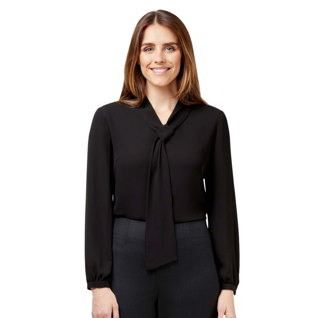 LONG SLEEVE TIE NECK BLOUSE SOFT 