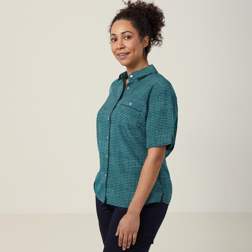 Pixel Print Short Sleeve Action Back Shirt 