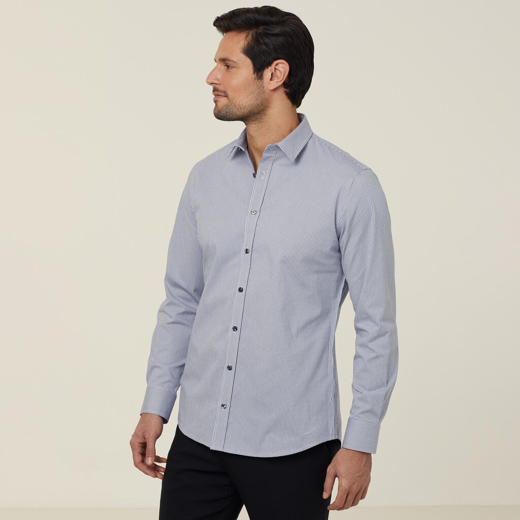 Avignon Gingham Check Stretch Long Sleeve Slim Shirt