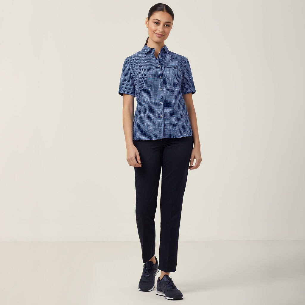 Pixel Print Short Sleeve Action Back Shirt 