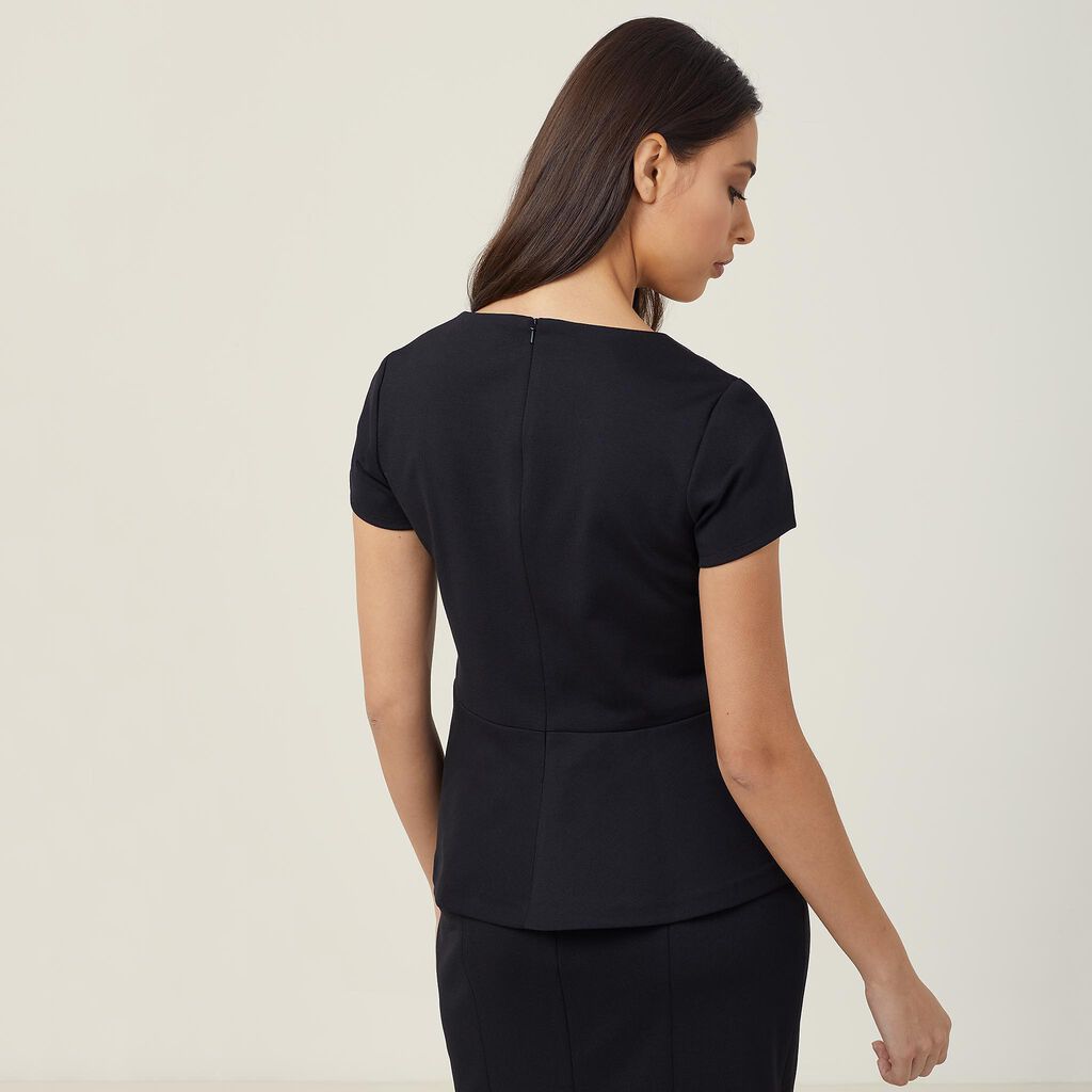 Ponte Knit Cap Sleeve Peplum Top 