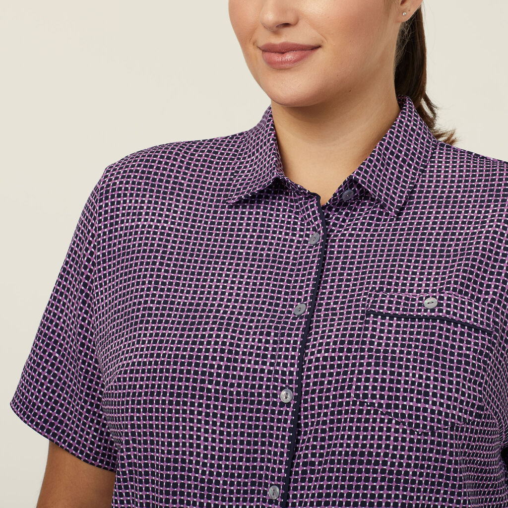 Pixel Print Short Sleeve Action Back Shirt 