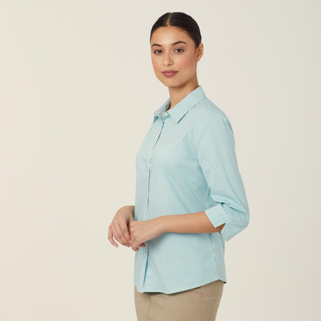 Avignon Fine Block Stripe Stretch 3/4 Sleeve Shirt