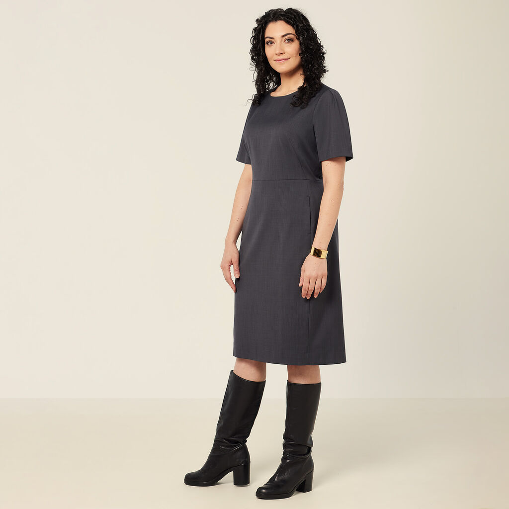 Wool Blend Twill Short Sleeve Dress