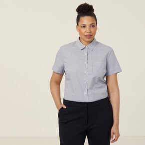 Avignon Fine Block Stripe Stretch Short Sleeve Slim Shirt