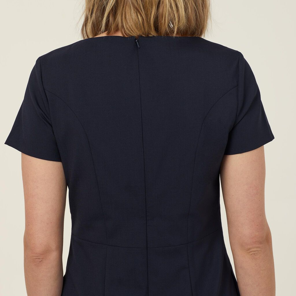 Stretch Wool Blend Short Sleeve Dress