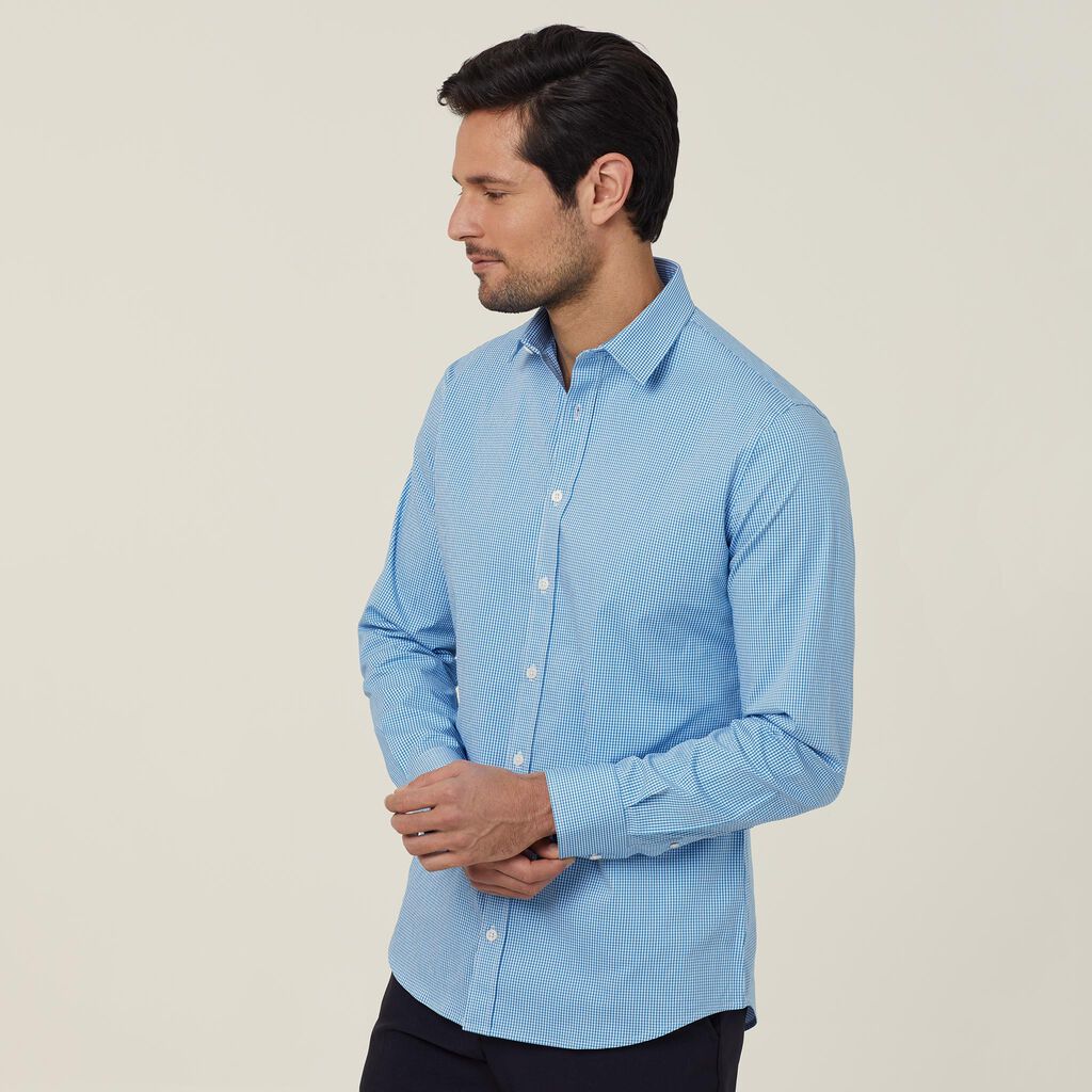 Avignon Gingham Check Stretch Long Sleeve Slim Shirt