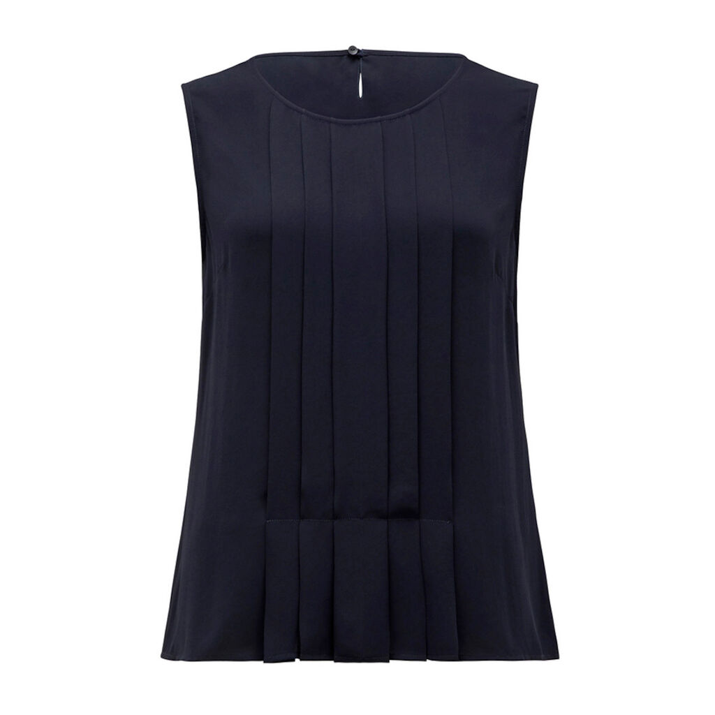 Sleeveless Pleat Front Blouse, navy