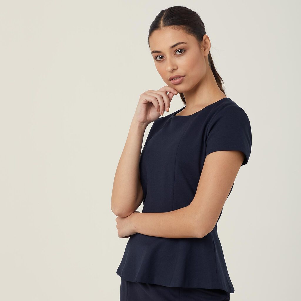 Ponte Knit Cap Sleeve Peplum Top 