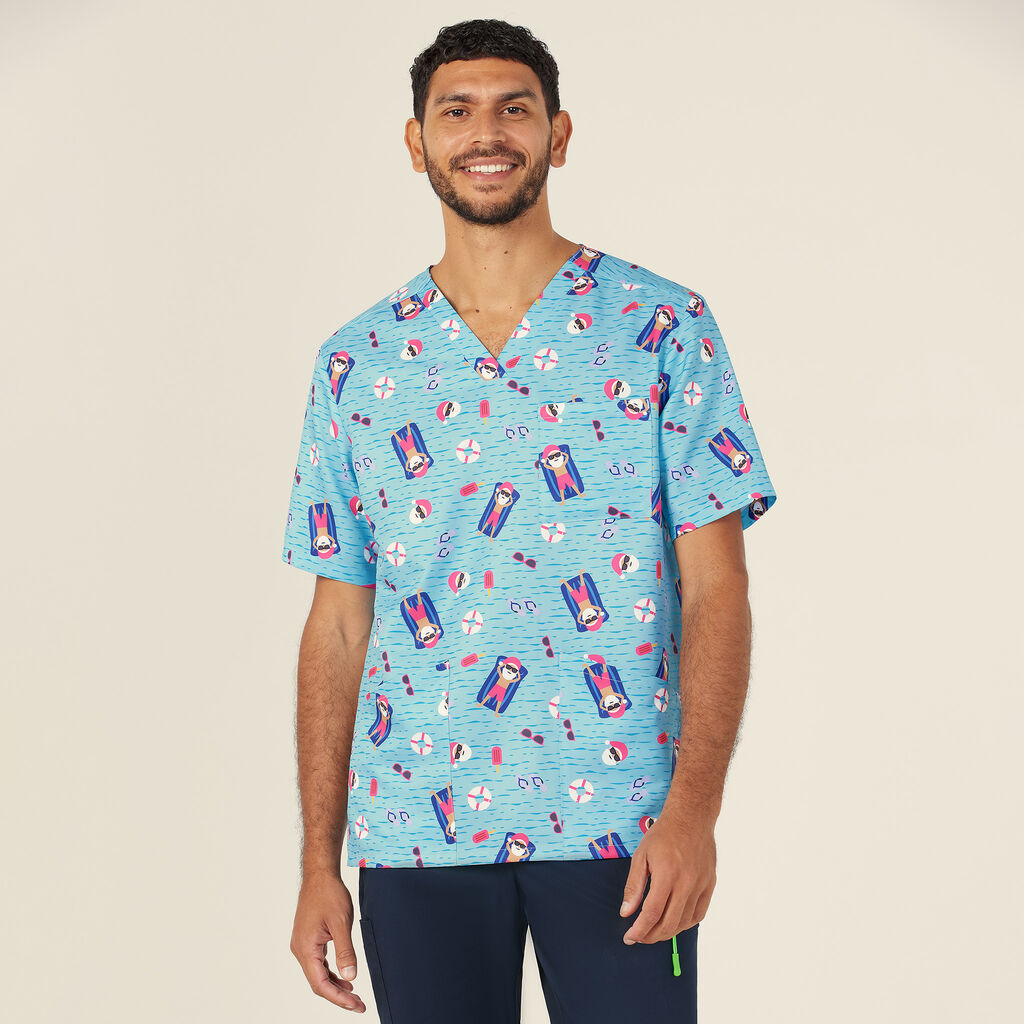 Festive Santa Pool Party Scrub Top