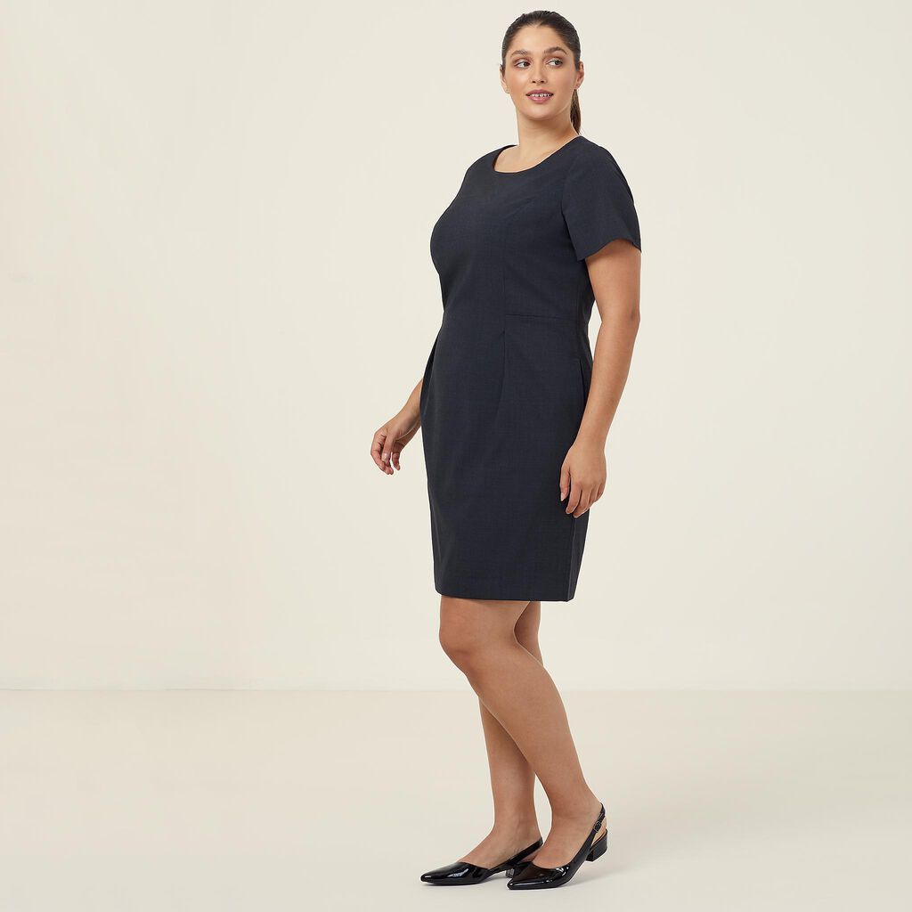 Stretch Wool Blend Short Sleeve Dress