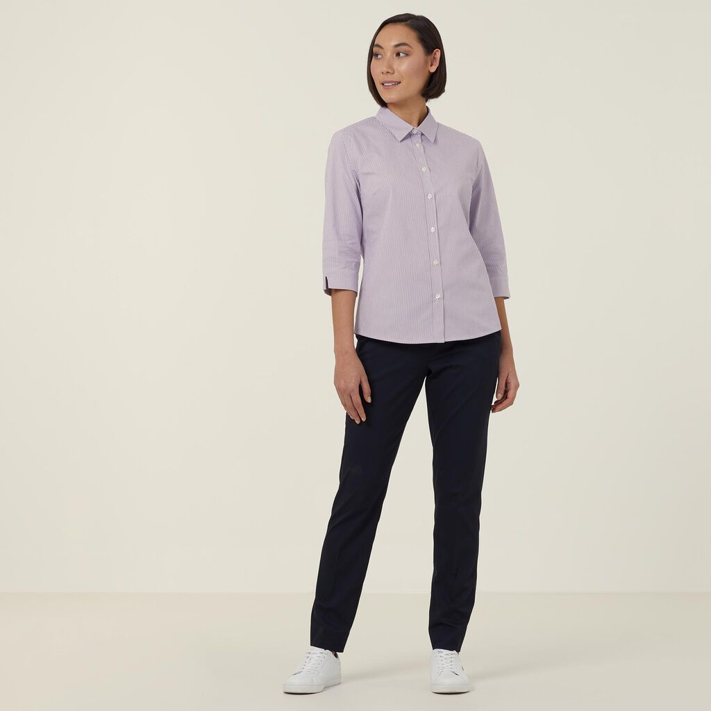 Avignon Fine Block Stripe Stretch 3/4 Sleeve Shirt