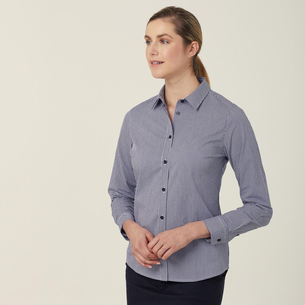 Avignon Gingham Check Stretch Long Sleeve Slim Shirt
