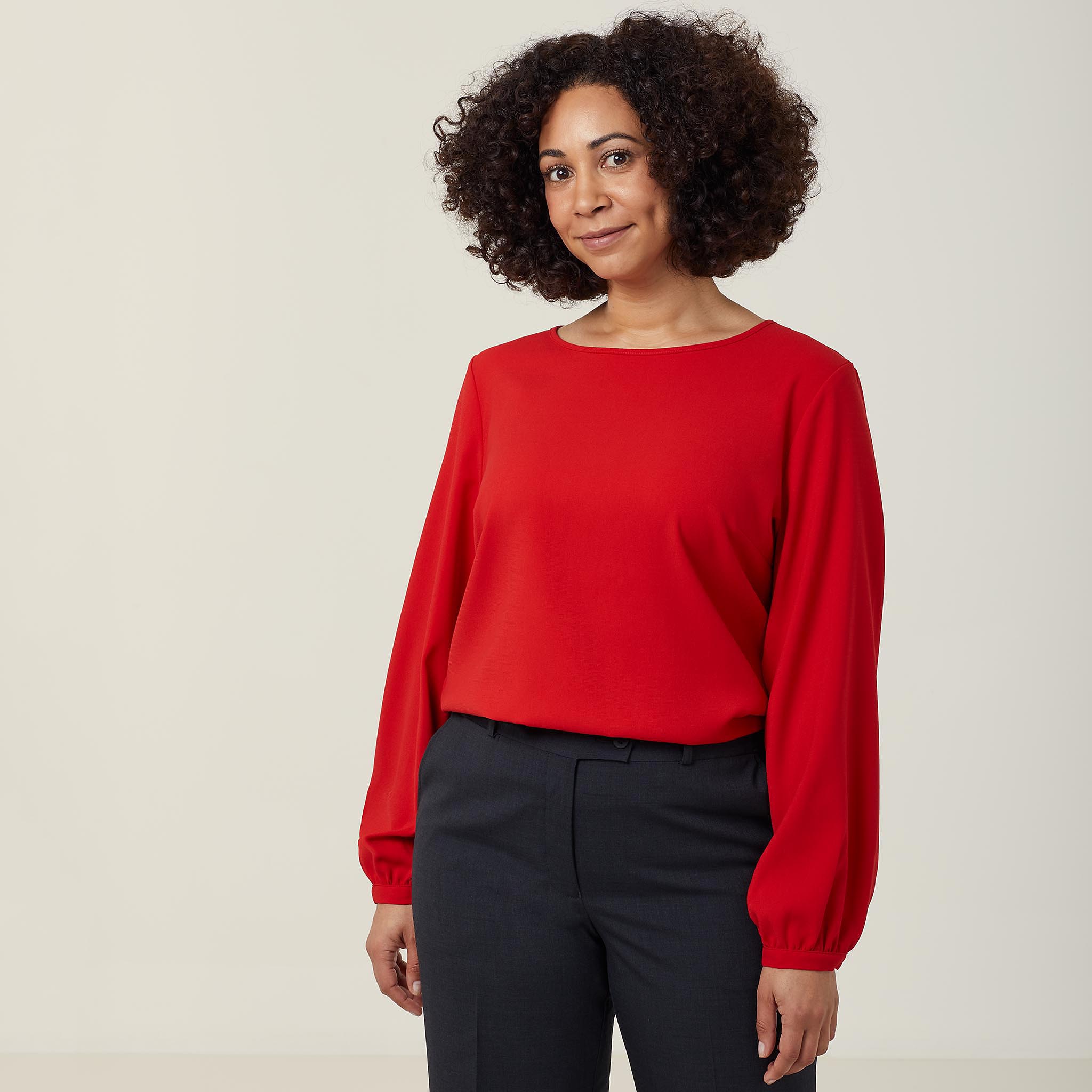 Bright Red Georgette Spaghetti Straps Blouse with Wide U-Neckline
