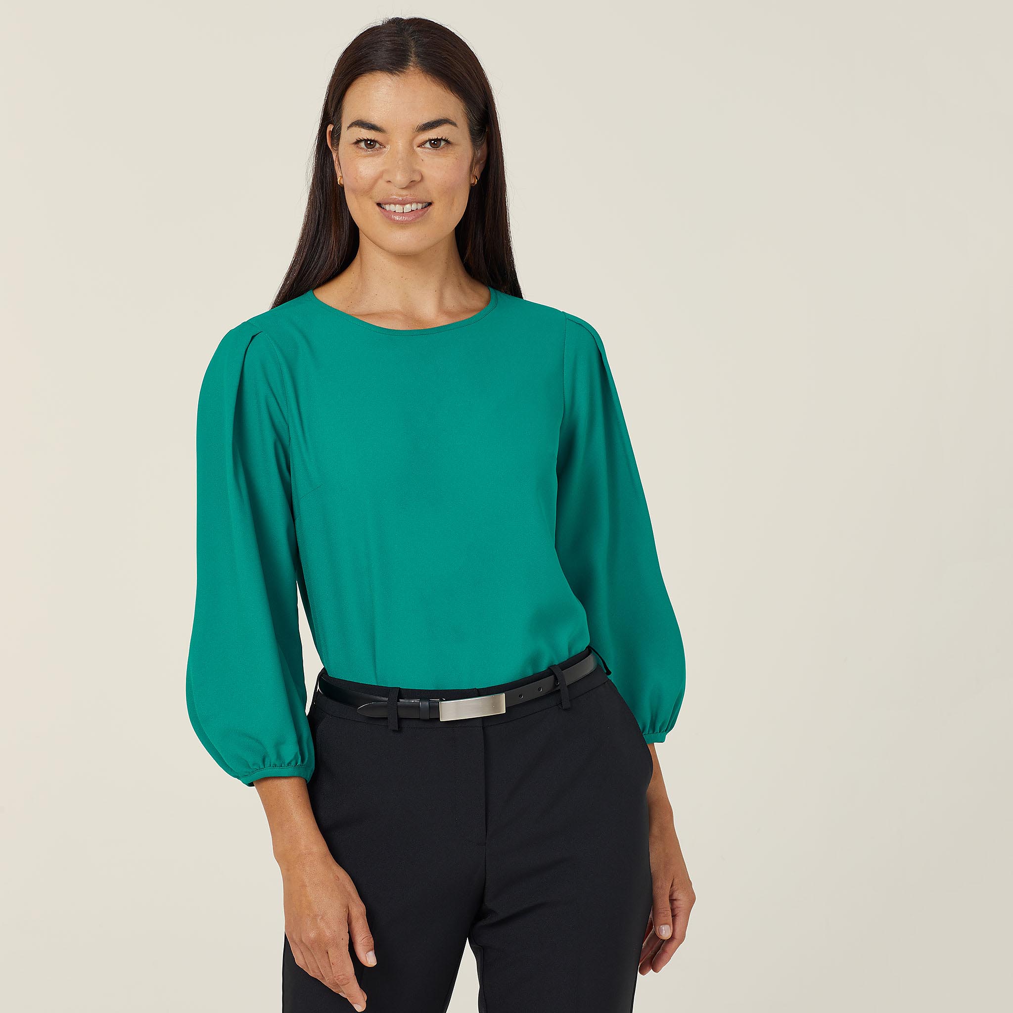 French Georgette 3/4 Sleeve Top, green | NNT Uniforms
