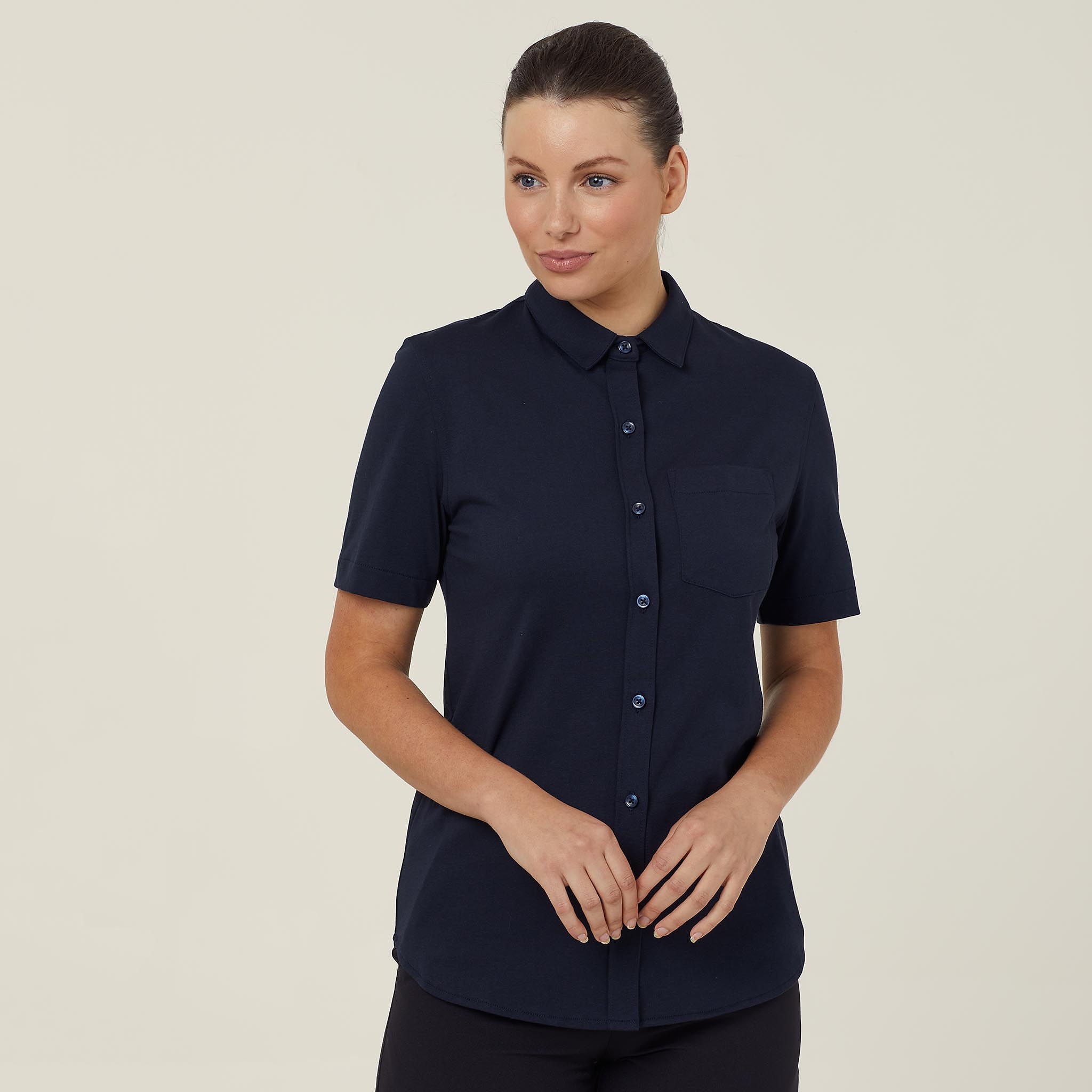 Britt Jersey Antibacterial Short Sleeve Shirt, navy | NNT Uniforms