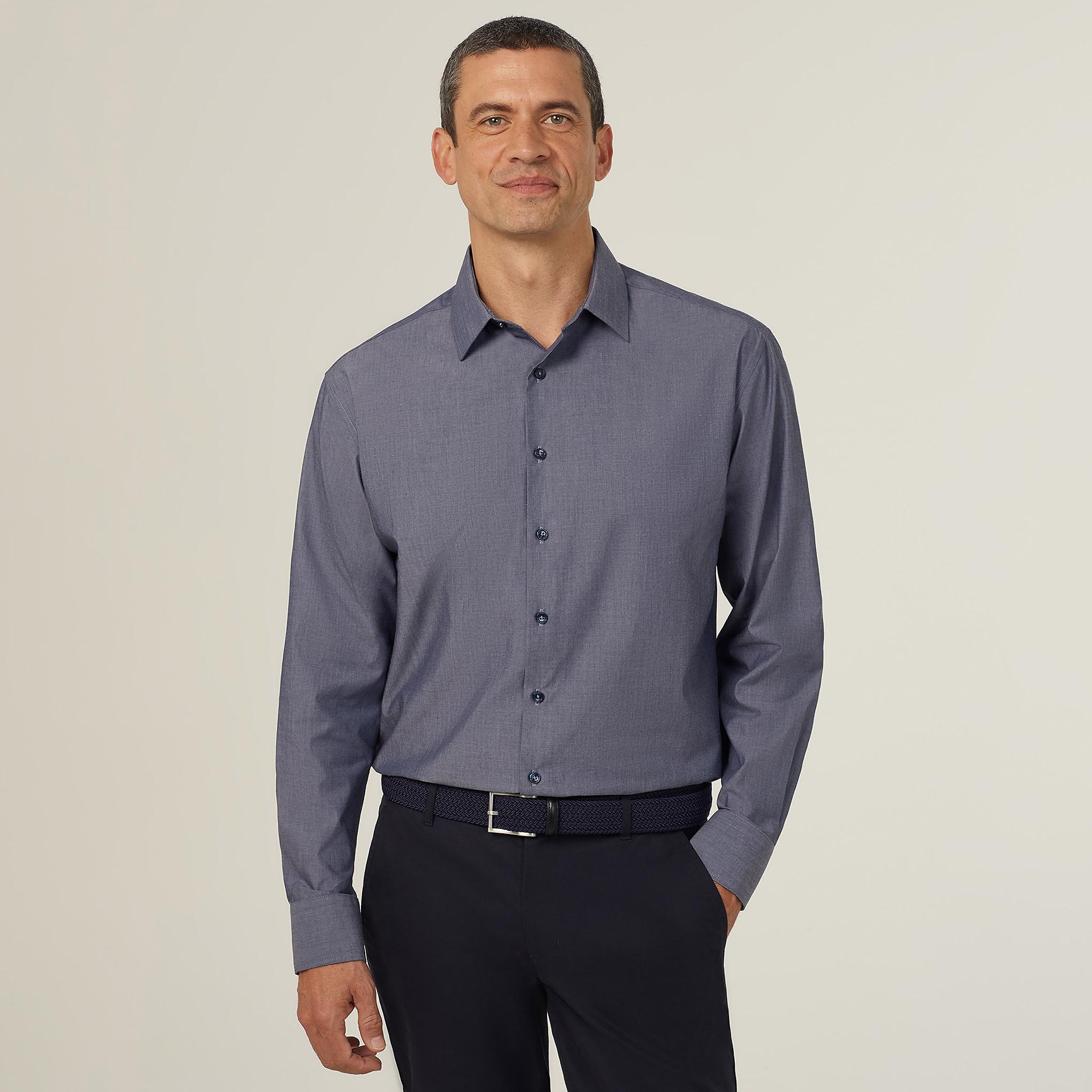 Poly Cotton End On End Long Sleeve Shirt, navy | NNT Uniforms