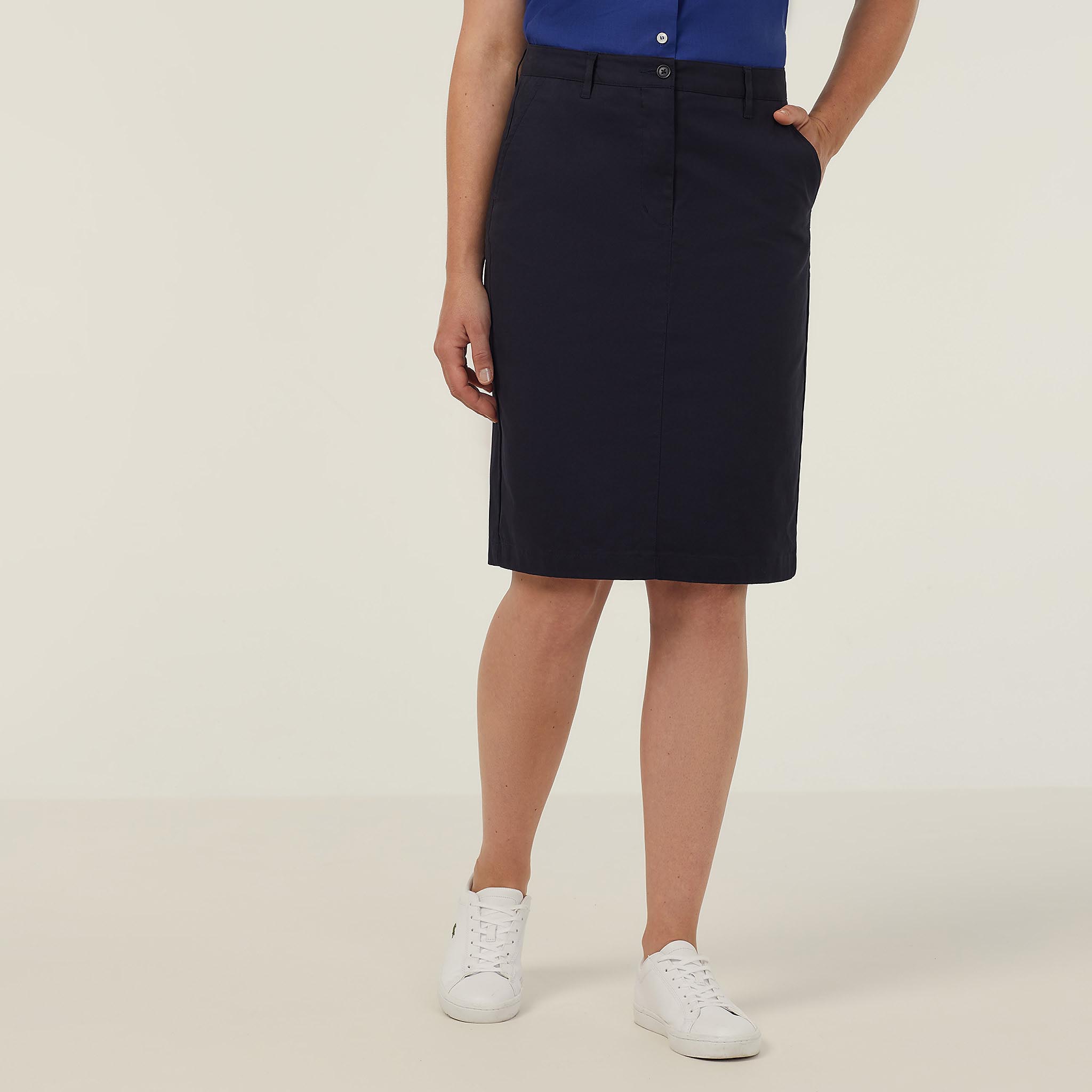 Stretch Cotton Chino Skirt, navy NNT Uniforms