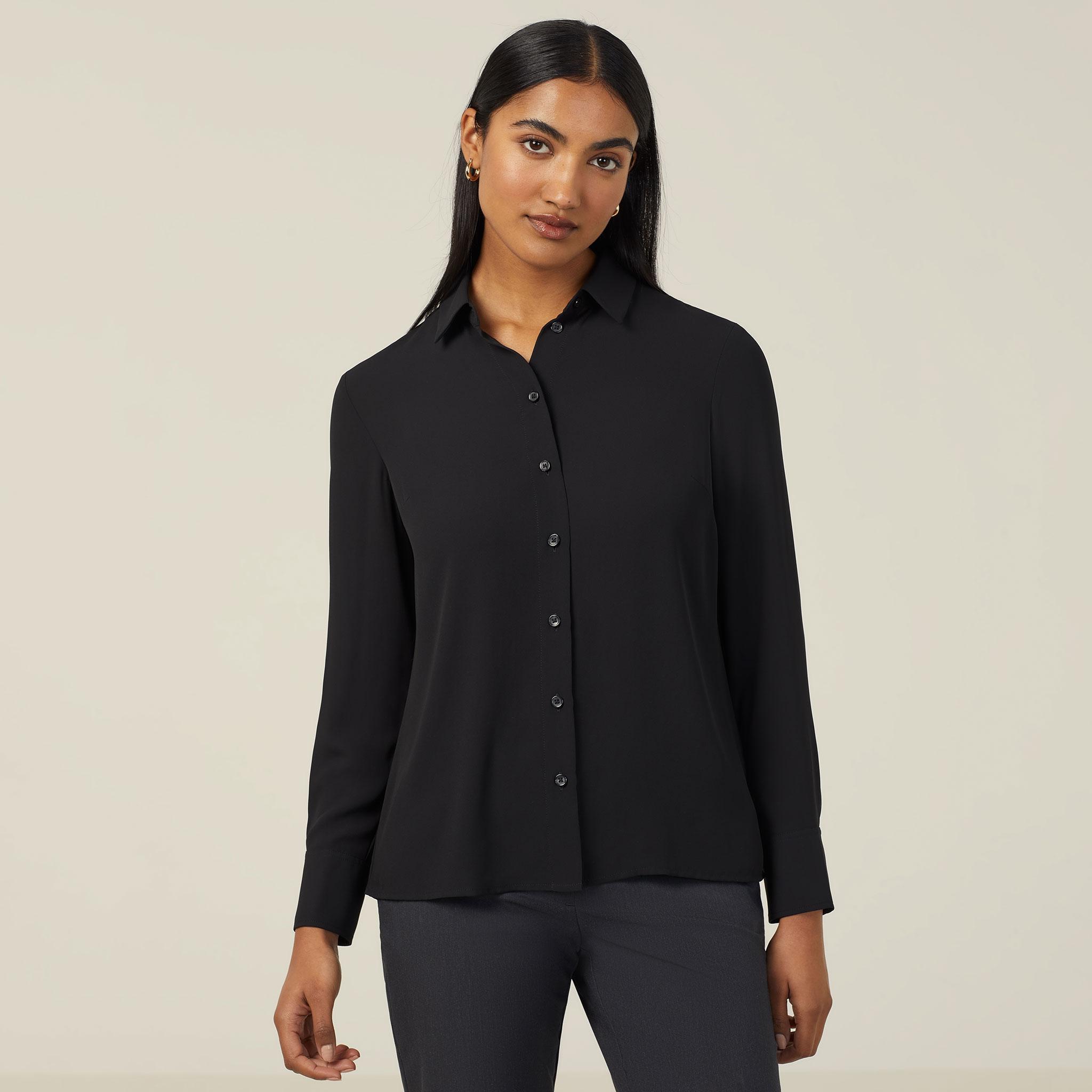 Georgie Long Sleeve Unstructured Shirt, black | NNT Uniforms