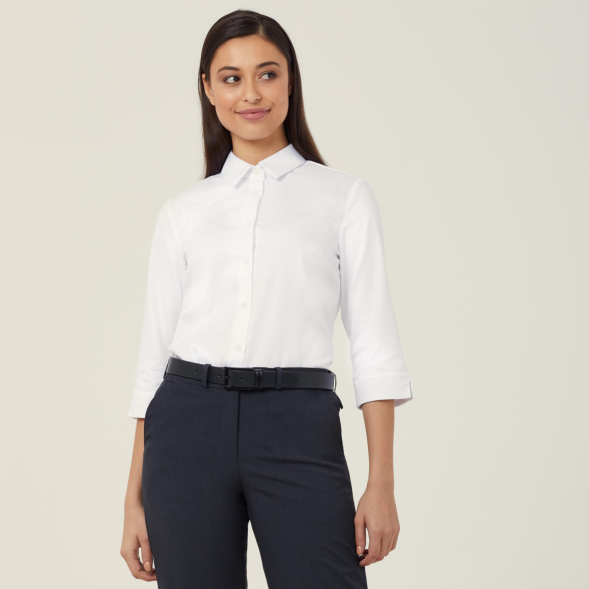 Stretch Textured Twill 3/4 Sleeve Shirt, white | NNT Uniforms
