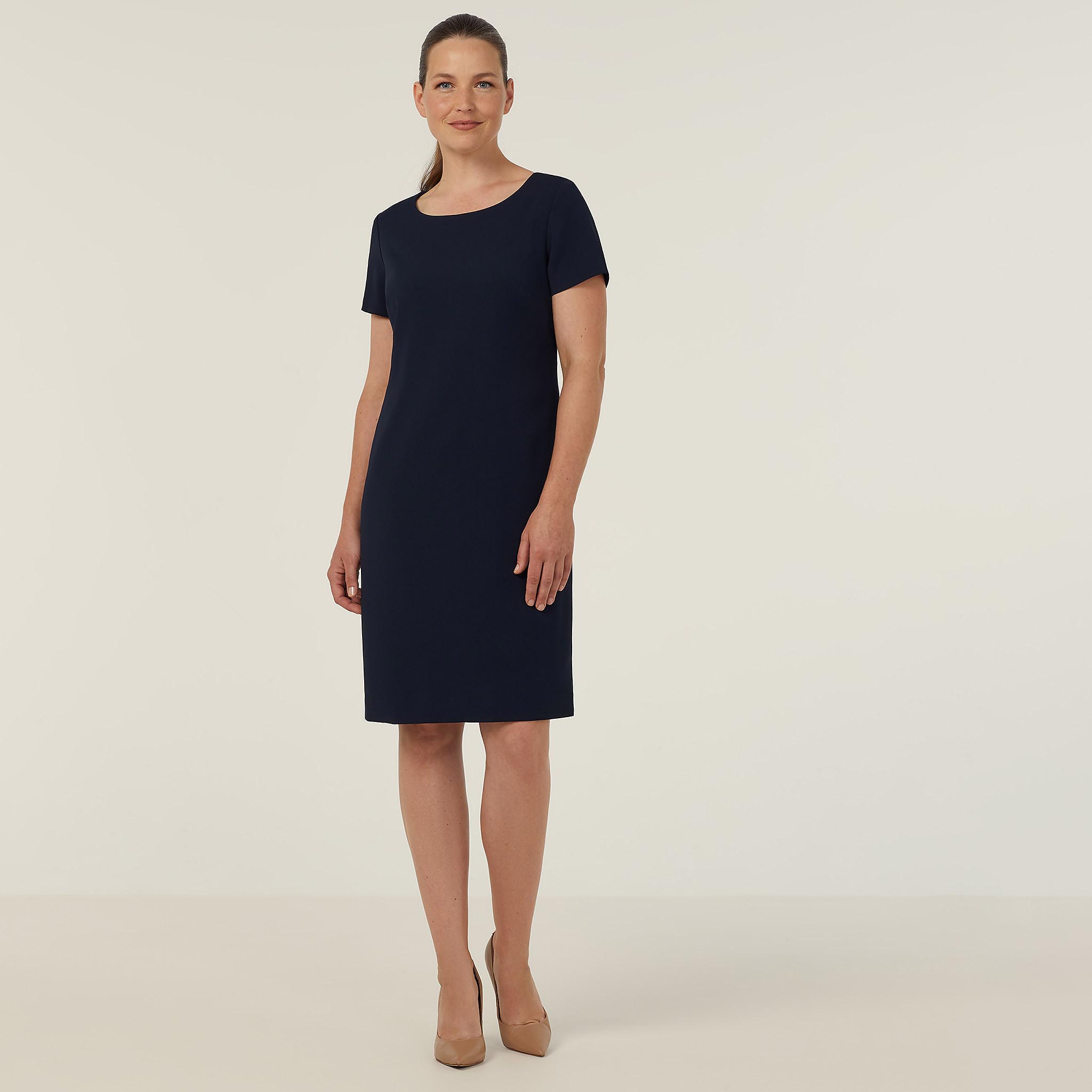 Akia Short Sleeve Dress - Navy Textured