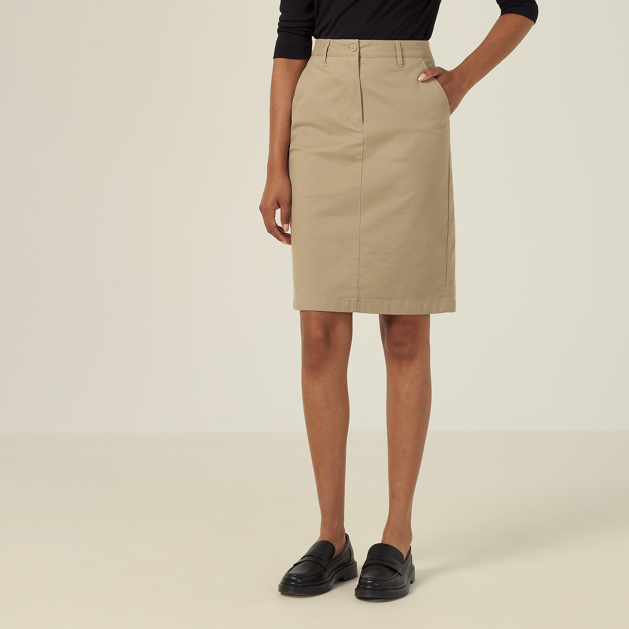 Stretch Cotton Chino Skirt, natural NNT Uniforms