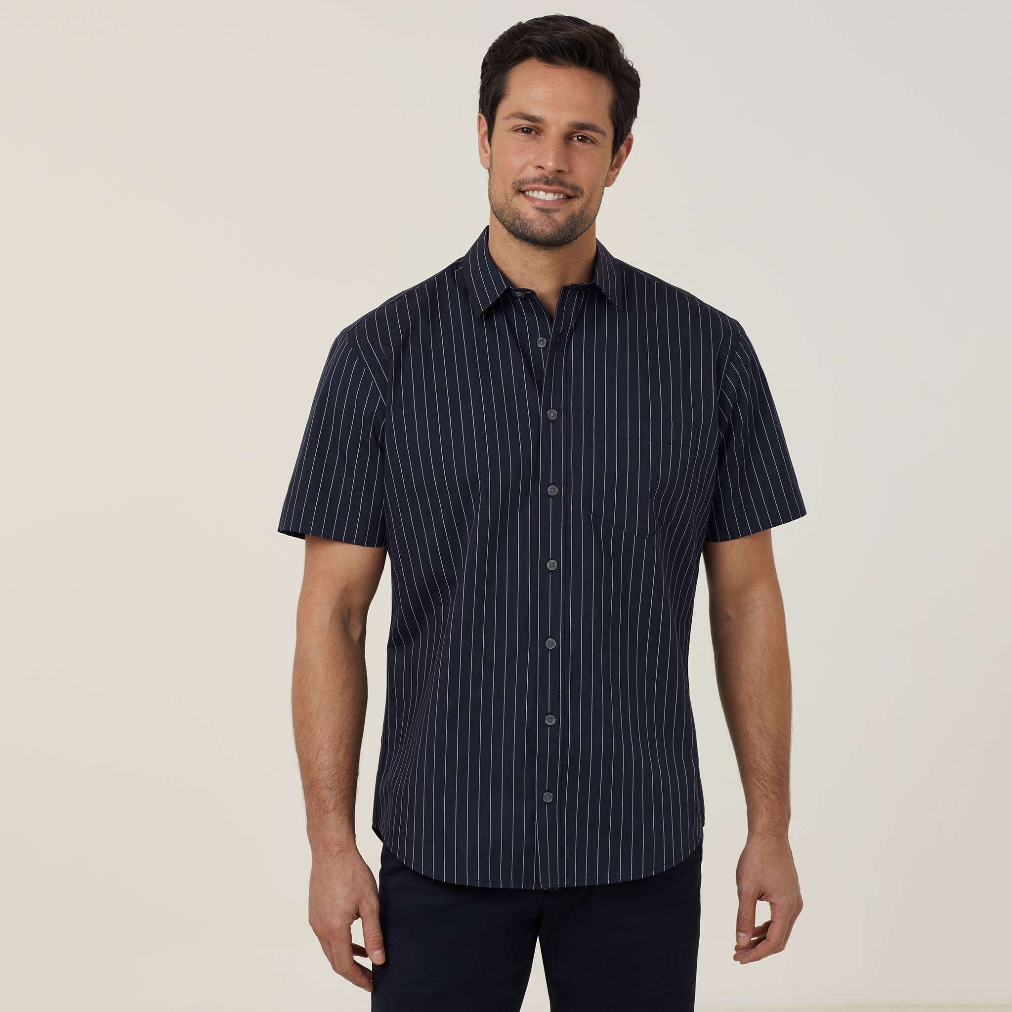 Avignon Pinstripe Stretch Short Sleeve Shirt, blue | NNT Uniforms
